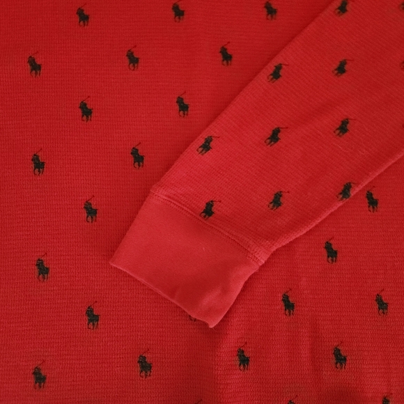 POLO RALPH LAUREN Red Thermal Knit Sleepwear Top Medium - Picture 9 of 11